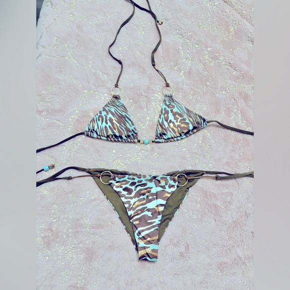 LADY LUX SWIMWEAR safari/ leopard print bikini set - Picture 2 of 4